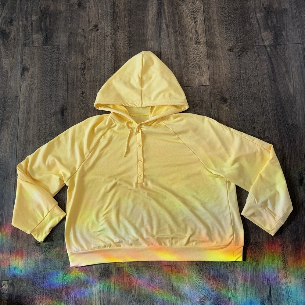 Agnes‎ Orinda Women's Sz 2XL Hooded Sweatshirt Yellow Long Sleeves Top Exercise